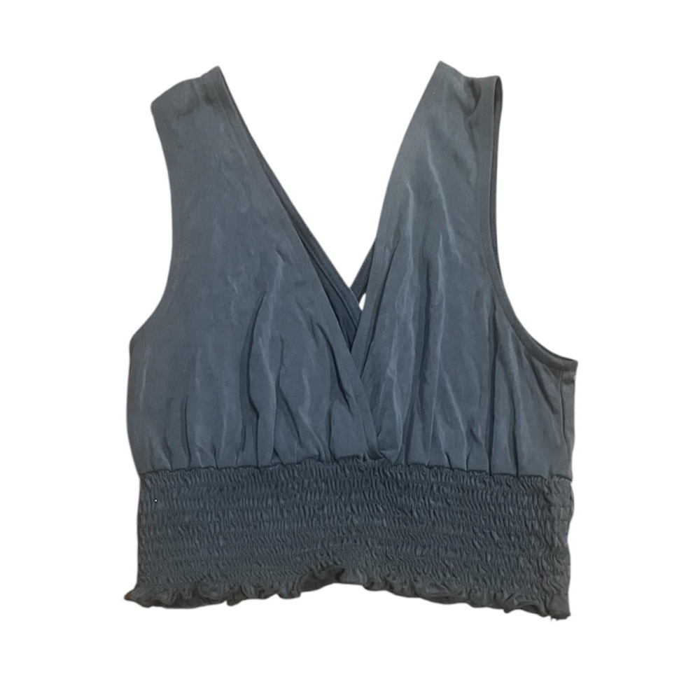Urban Outfitters Surplice V-neck Medium Smocked Gray Crop Top